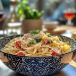 How is farfalle pronounced in Italian? A vibrant bowl of farfalle pasta with basil and olive oil.