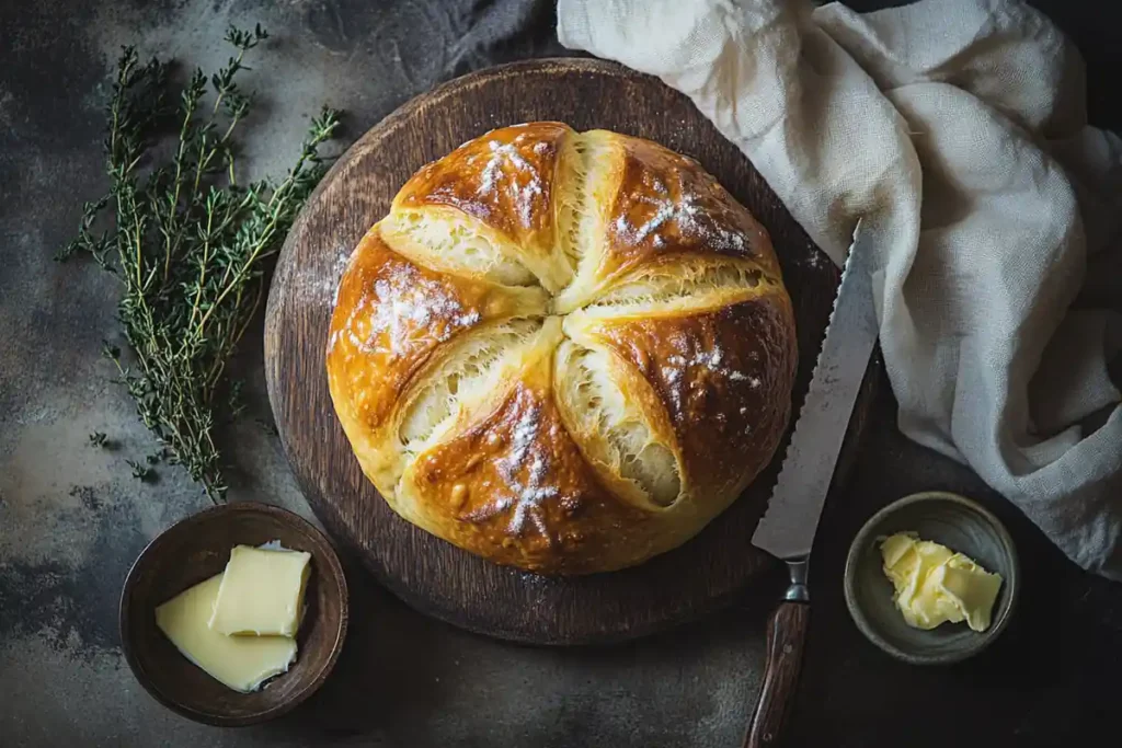 Freshly baked Kaiser roll with a golden crust and star pattern