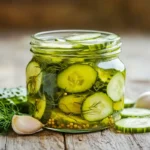 A jar of Grillo’s pickles surrounded by fresh dill and cucumbers.