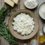 Step-by-step preparation of cottage cheese flatbread, showing the dough, baking process, and finished golden flatbread cooling on a wire rack.