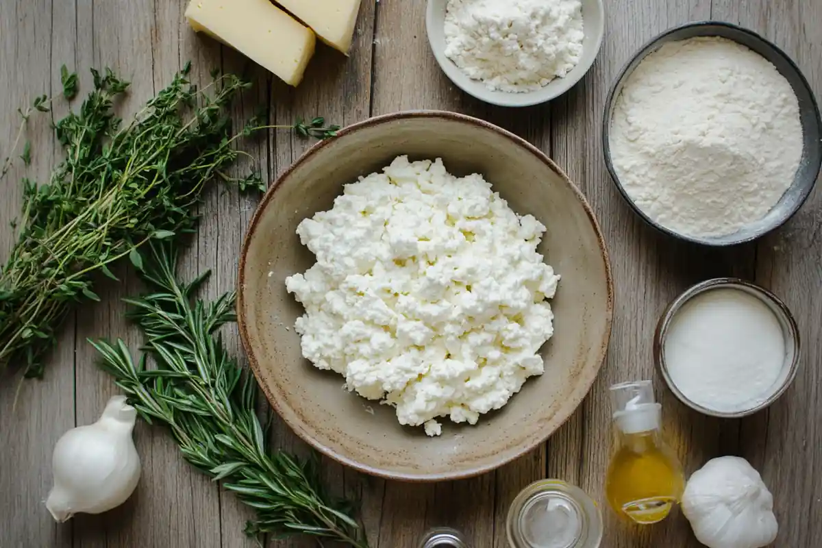 Step-by-step preparation of cottage cheese flatbread, showing the dough, baking process, and finished golden flatbread cooling on a wire rack.