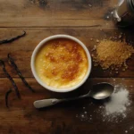 Crème brûlée with caramelized sugar crust and creamy custard.