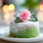 Swedish Princess Cake with green marzipan and a pink rose.