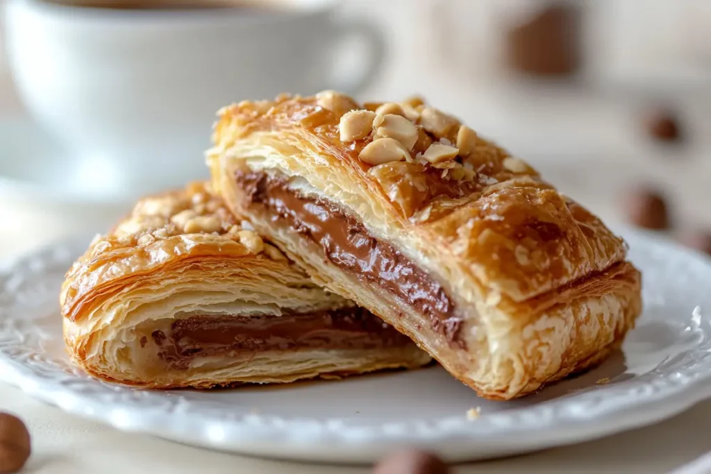 Inside view of a Nutella croissant with creamy filling