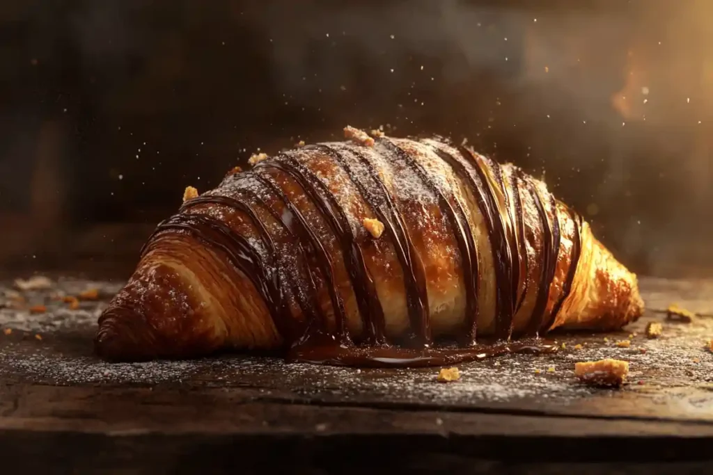 Freshly baked Nutella croissant with chocolate filling