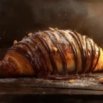 Freshly baked Nutella croissant with chocolate filling