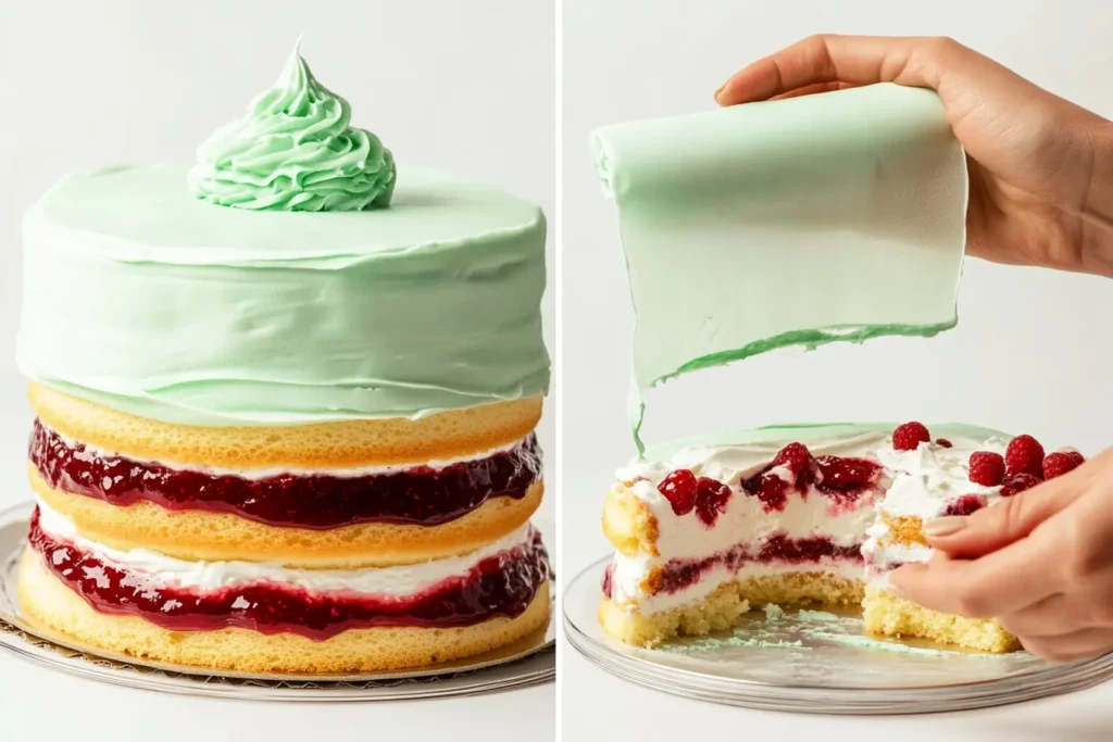 Step-by-step process of assembling a Swedish Princess Cake.