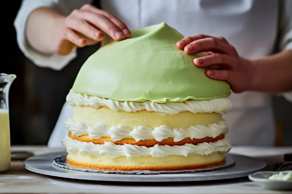 Step-by-step process of making a Swedish Princess Cake.