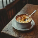 Classic crème brûlée with caramelized sugar crust and creamy custard.