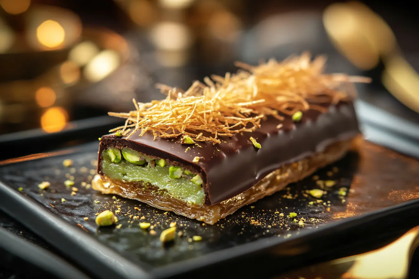 Dubai chocolate bar with green pistachio filling